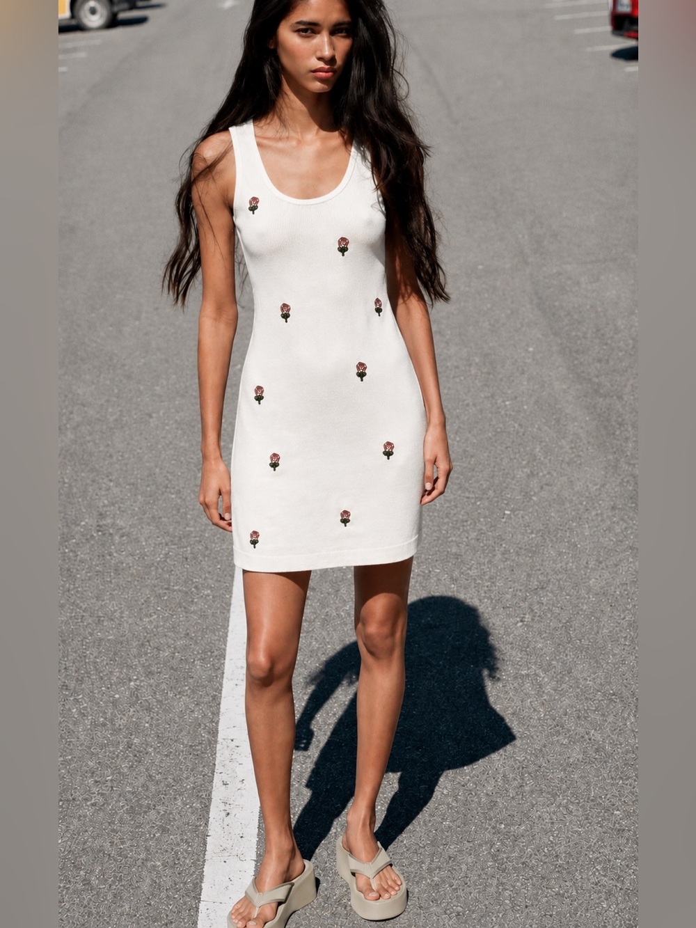 NWT LPA Ivory Knit Mini Dress w/ Floral Details Fencia Dress Size Small